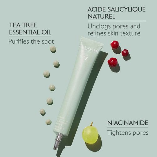 Caudalie Vinopure Acne-Prone Skin Trio, Skin Perfecting Serum 30 mL, Purifying Gel Cleanser 75 mL, and Salicylic Spot Solution 15 mL