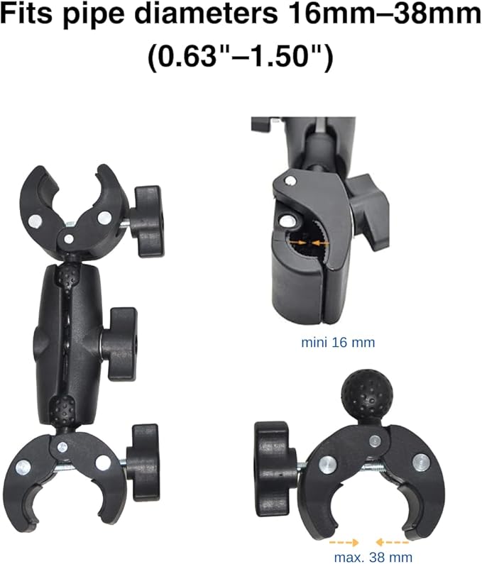 Action Camera Motorcycle Mount kit for DJI Osmo Action, Insta 360 X5/X4, Compatible with GoPro Max 2, Hero 13/12, Hero 11, Hero 10 - Dual Clamp,for 3rd Person View (Sitck is not Included)
