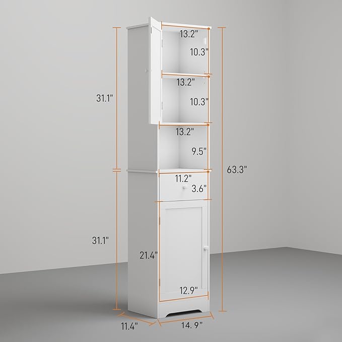 Viaozutis Tall Bathroom Cabinet, Storage Cabinet with 2 Doors & 2Drawer, with Ajustable Shelve, for Bathrooms, Kitchens,Entrances（White）