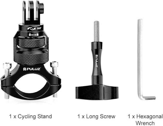 PULUZ 360 Degree Rotation Motorcycle Bicycle Rack Mount Holder, Aluminum Handlebar Mount Compatible with GoPro Hero 13/12/11/10/9/8/Max, DJI Osmo Action 5Pro/4/3, Insta 360 X5/X4/X3/Ace Pro 2/Pro/Ace