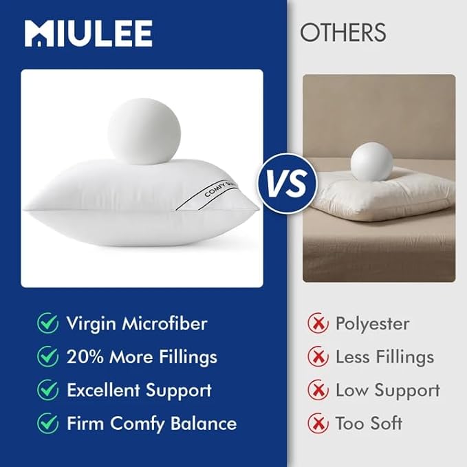 MIULEE 12x20 Inch Pillows Inserts, Pack of 2 Down Alternative Virgin Filling Comfy Support Throw Pillows for Sofa Couch Bed