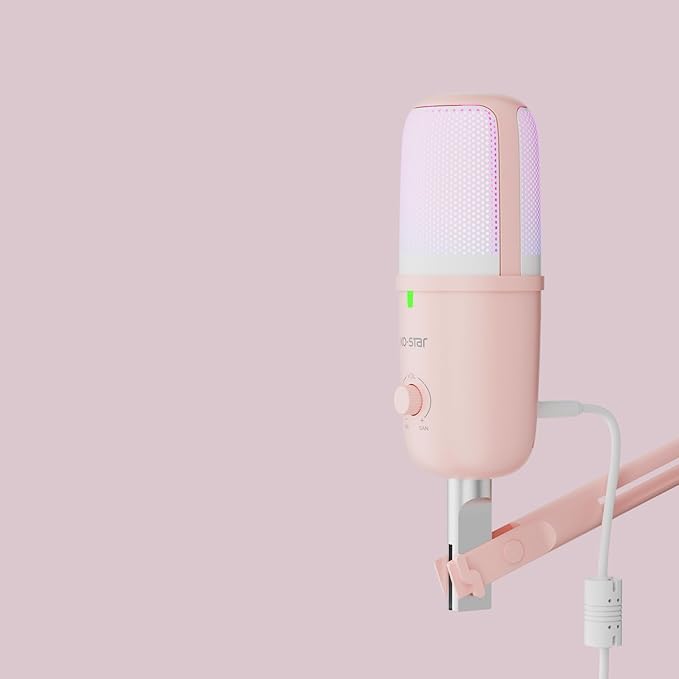 USB Microphone, Gaming Mic with 2 Pickup Patterns (Cardioid/Omnidirectional), RGB Lighting & Tap-to-Mute Sensor, 96KHz/24Bit Condenser Mic for Streaming, Podcast, Recording, Type-C Plug & Play (Pink)