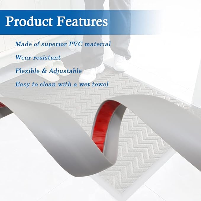 Floor Transition Strip Self Adhesive Carpet & Flooring Transitions Edging Trim Strip PVC Threshold Transitions Suitable for Threshold Height Less Than 3mm (10Ft, Gray)