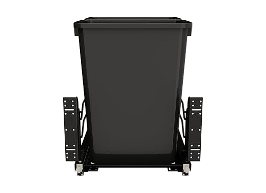 Rev-A-Shelf Steel Double Pullout Waste Container with Soft-Close, 35 Quart, Black - Sliding Garbage Bin System with Dual Trash Can for 18" Home Kitchen Base Cabinet, 53WC-1835SCDM-218