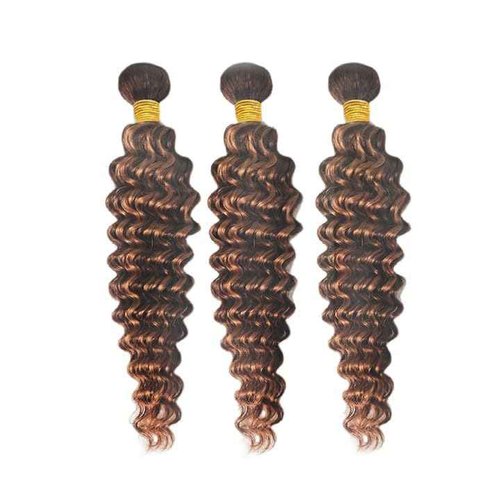 Giginger Bundles Human Hair Deep Wave Human Hair Bundles 26 28 30 Inch Brazilian Chocolate Brown Highlight P4/30 Unprocessed Quick Weave Soft Sewn In Hair Extensions for Black Women