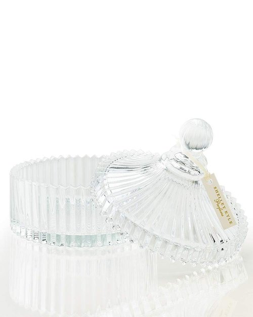 Shelley Kyle Large Handmade Lambs Wool Dusting Powder Puff with Elegant Crystal Dish