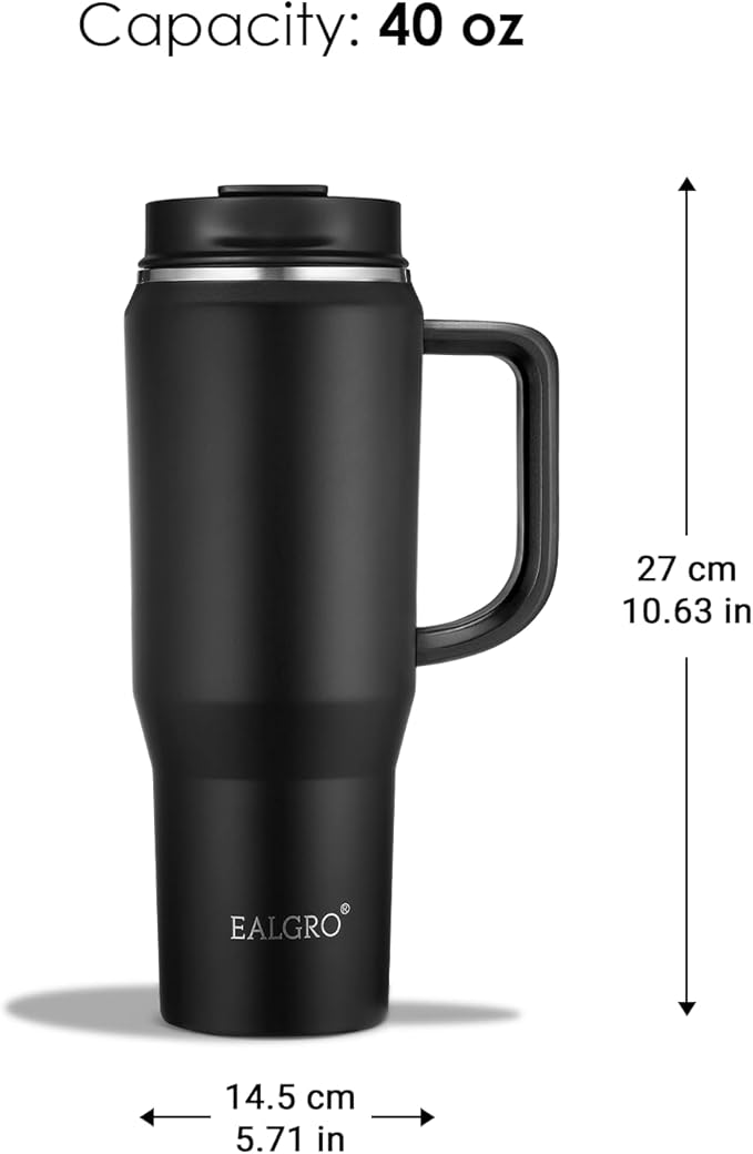 EALGRO 40 oz Tumbler with Handle, Insulated Tumblers with Lid and Straw, Large Metal Sports Water Bottle Jug, Thermal Stainless Steel Travel Coffee Mug Cup, Sage Green