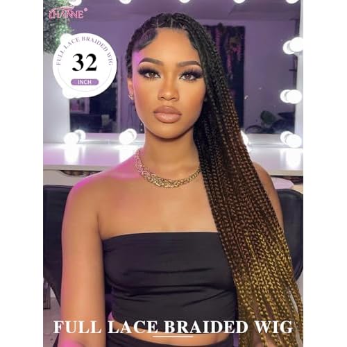 HANNE Full Lace Braided Wigs for Black Women Knotless Braided Wigs with Baby Hair 100% Handmade HD Lace Synthetic Box Braid Wig