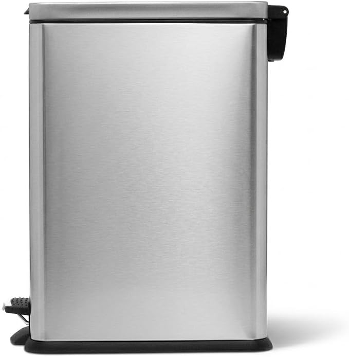 Home Zone Living 8 Gallon Kitchen Trash Can with Slim Fit Design | Stainless Steel with Soft-Close Step Pedal Lid, Bag Tuck Band for Easier Bag Changes, Rectangular Shape, Silver