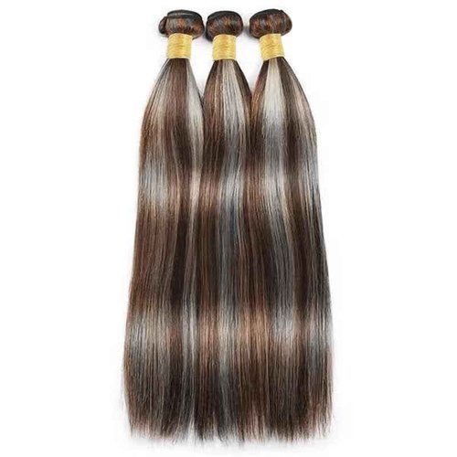 Giginger Bundles Human Hair P4/GREY 24 26 28 inch Straight Wave Human Hair Bundles Highlight Chocolate Grey Unprocessed Quick Weave Soft Sewn In Hair Extensions for Black Women