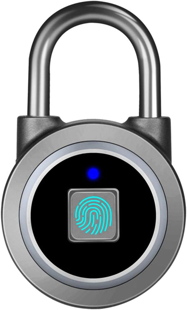 Fingerprint Padlock, Bluetooth Lock, Mobile APP, MEGAFEIS Smart Padlock with Keyless Biometric, Water Resistant, Suitable for Gym, Sports, Bike, School, Locker and Storage(Grey)