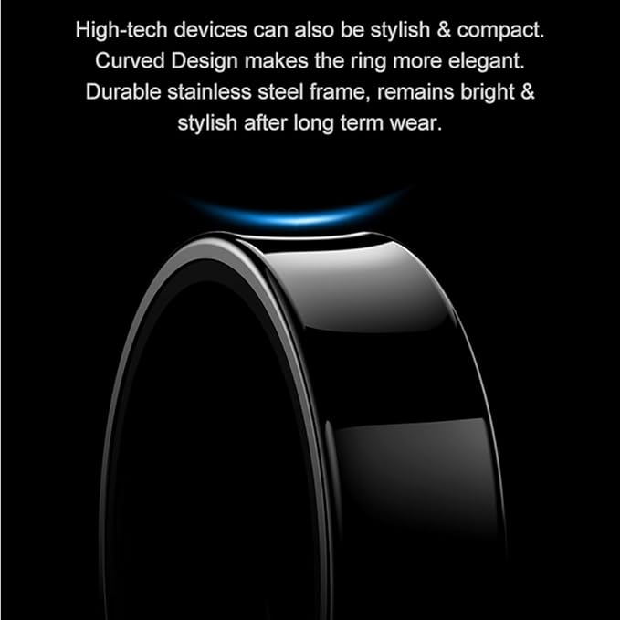Curved Design Smart Ring Fitness Tracker, Gesture Remote Control Activity Sport Record Sleep Quality Heart Rate SpO2 Skin Temperature Monitoring (Black, #8)