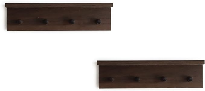 Entrance Coat Rack ，Coat Hooks, Wall-Mounted Wooden Hook Rack, Wall-Mounted Shelves are Very Suitable (Walnut Color Finish—A-2)