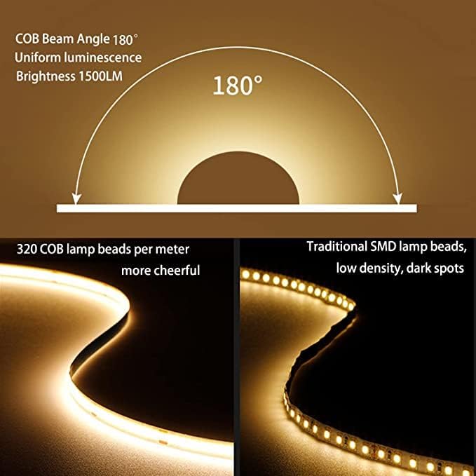 MDee】USB COB Tape Light LED Strip.6.56ft/2m- Flexible 5mm Hidden DC 5V LED Tape with 320 LEDs/m for Green Lighting. Cuttable, Shapeable, USB Powered. Ideal for Kitchen