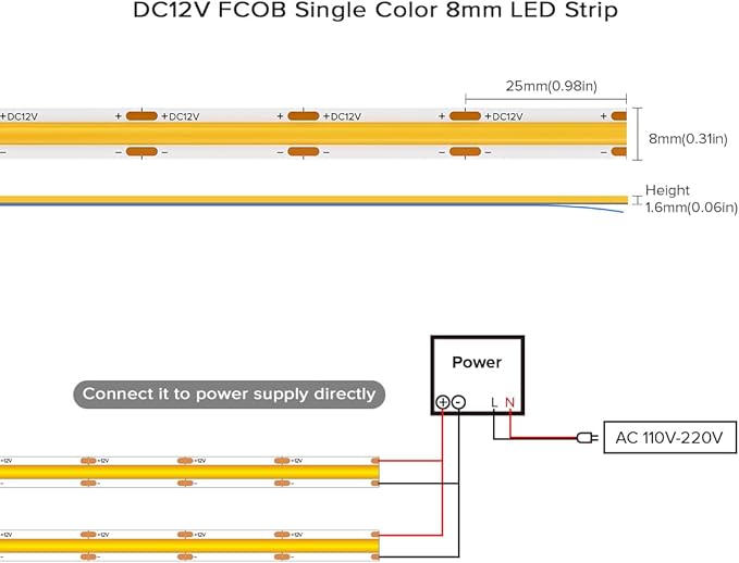 16.4FT COB LED Strip Light Green, 24V 8MM Width Flexible High Density Uniform Bright 480LEDs/m Lights, CRI90+ Dimmable COB LED Tape for Cabinet Kitchen Indoor Decor(No Adapter & Controller)