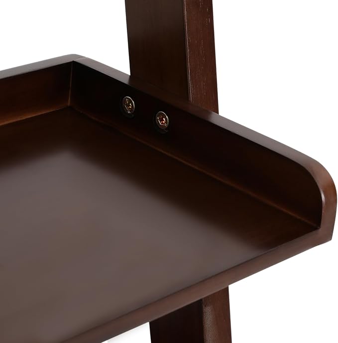 Ladder Bookshelf, 5 Tier Leaning Bookshelf Leaning Ladder Shelf with Stable Structure Rustic Style Ladder Shelves Storage Rack for Living Rooms, Bedrooms, Study Rooms (Walnut-Brown)