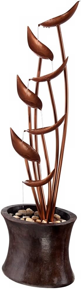 Ashton Tiered Copper Leaves 41" High Large Modern Indoor Outdoor Decor Resin Floor Fountain Standing Waterfall Cascading Water Feature for Outside Garden Patio Yard Backyard Porch - John Timberland