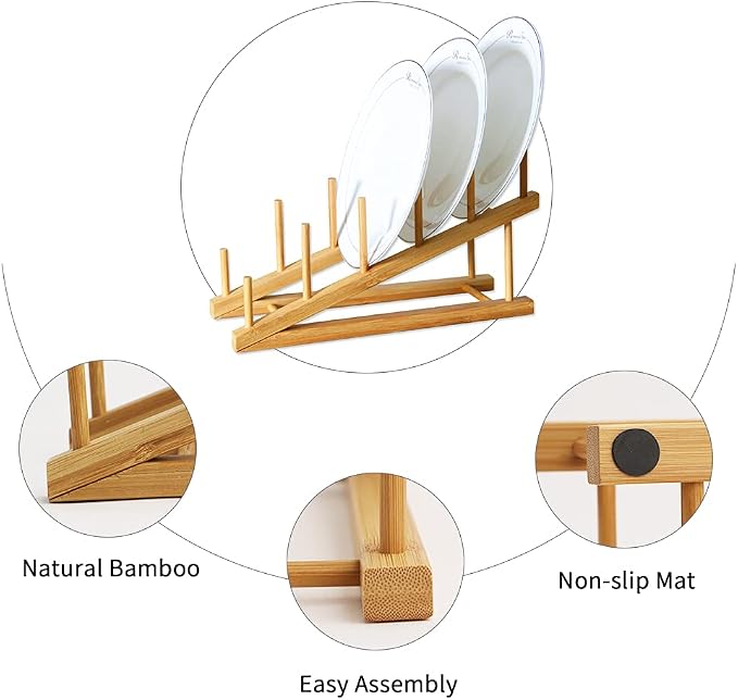 Bamboo Dish Drying Rack Wooden Plate Rack Kitchen Pot Lid Holder Cabinet Organizer for Dish Plate Cup Pot Lid Bowl Cutting Board