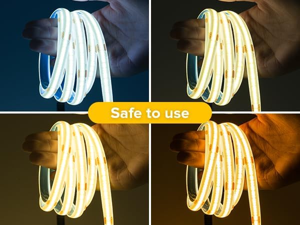 16.4FT COB LED Strip Light IP65 Waterproof DC12V 3000K Warm White Dimmable Strips, 320LEDs/m High Density Flexible Uniform Lights for DIY Home Decor, Cabinet, No Adapter/Controller