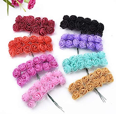 144pcs Mini Fake Rose Flower Heads Mini Foam Rose Head DIY Holiday Decoration Handmade Clip Art Fake Flower Wedding Home Party Wreath Gift Box Decoration（Black）