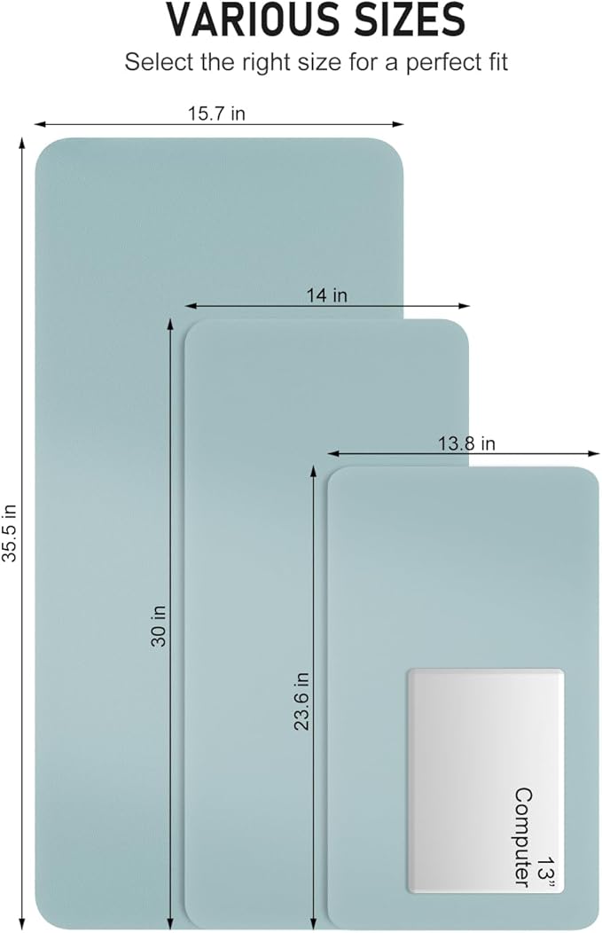 Desk Pad, 35.5" x 17" PU Leather Non-Slip Desk Mat Large Mouse Pad for Desktop, Waterproof Laptop Computer Writing Mat for Office, Home, Work, Gaming, Lake Blue
