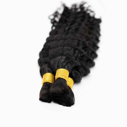 TIJRLGVBN Bulk Human Hair Deep Curly 3 Bundles (150g) - Boho Knotless & Box Braids 22"24"26" Natural Black