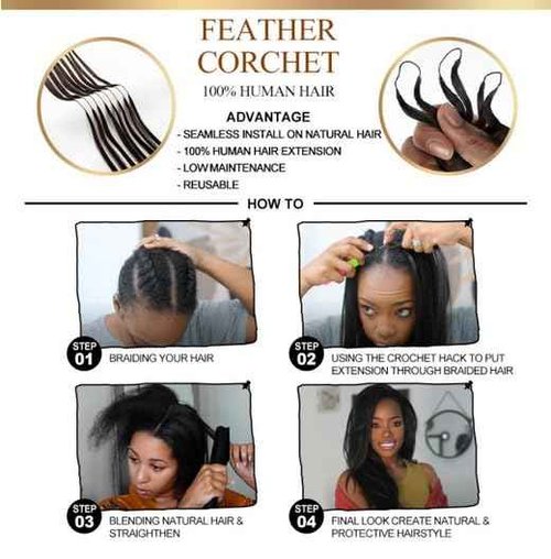 Deep Wave Knotless Pre-Separated Crochet Hair Extensions Human Hair Loose Wave Crochet Hair Natural Black Machine Made Feather Human Hair Extension 18inch 60g