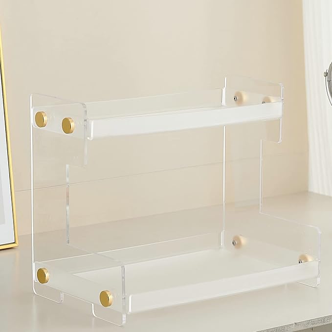 FFK Bathroom Organizer Countertop, 2 Tier Bathroom Counter Organizer Kitchen Spice Rack Cosmetic Organizer,Countertop Storage for Bathroom, Kitchen, Living Room, Bedroom, Dressing Table