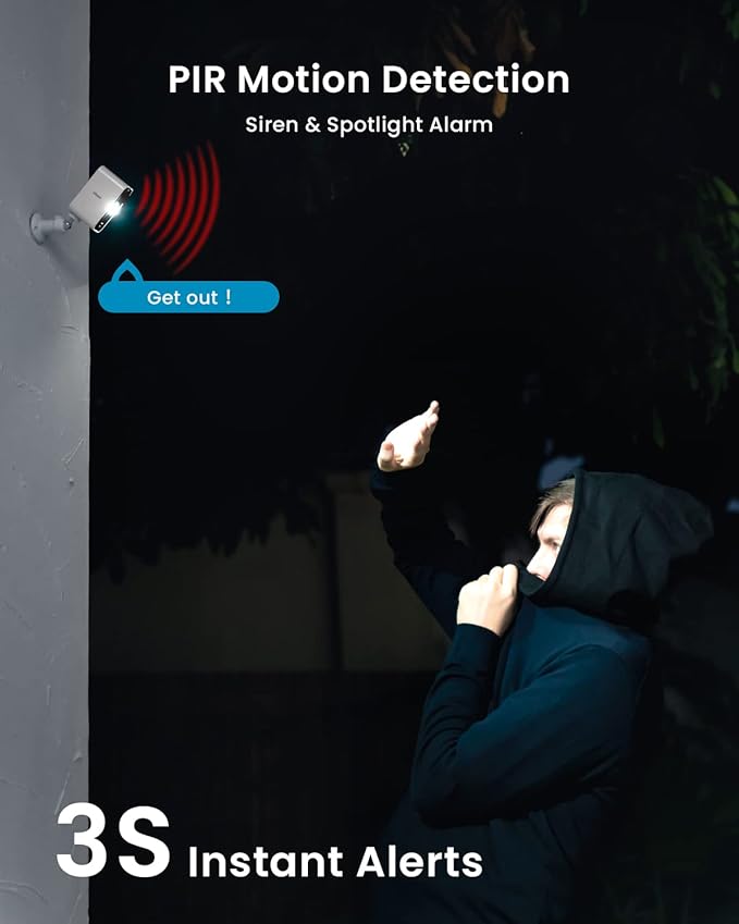 ieGeek Security Cameras Wireless Outdoor - 5MP Smart WiFi Camera System for Home Surveillance with Motion Light, Battery Powered Cam with Color Night Vision, 2-Way Audio, Siren Alarm, Works with Alexa