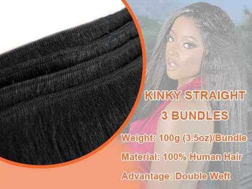 Kinky Straight Bundles Human Hair 18 20 22 Inch Yaki Straight Bundles Kinkystraight Human Hair Bundles 12A Brazilian Virgin For Black Women Black Remy Hair Extension 3 Bundles