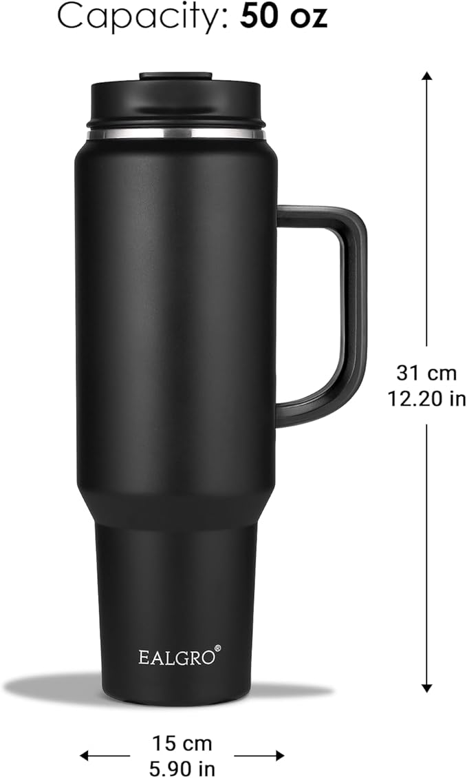 EALGRO 50 oz Tumbler with Handle, Insulated Tumblers with Lid and Straw, Large Metal Sports Water Bottle Jug, Thermal Stainless Steel Travel Coffee Mug Cup, Lavender