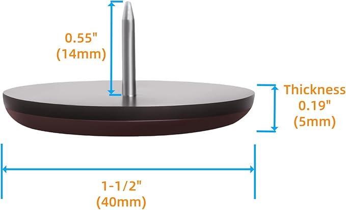 Furniture Glides Sliders-Furnigear PTFE (Teflon) Chair Leg Movers Sliders for Carpet and Hardwood Surface - Move Your Furniture Easily & Safely - Best Floor Protector (1-1/2", Brown-12pack)