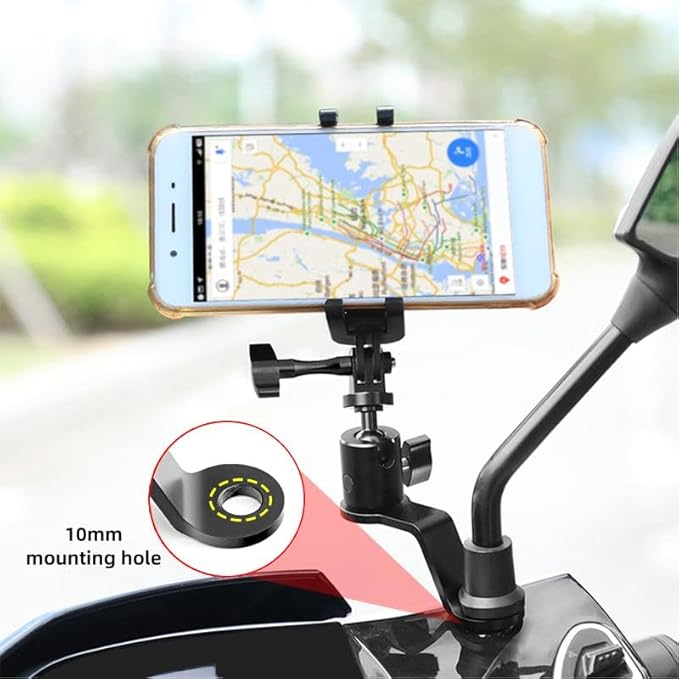 PULUZ Aluminum Motorcycle Rearview Mirror Mount Bracket Holder Compatible with Gopro Hero 13/12/11/10/9/8, DJI Osmo and Insta360 Action Cameras