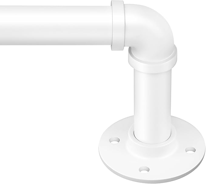Zeerobee Curtain Rods for Windows 72 to 144, 1 Inch Industrial Wrap Around White Curtain Rod, Indoor/Outdoor Room Divider Adjustable Drapery Pole, 72"-144"