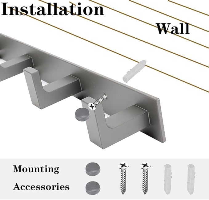 Coat Rack, Heavy Duty Stainless Steel 4 Tri Coat Hook Hanger, Wall Mounted Storage Wall Hooks, Rustic Clothes Hook/Key Hook Rail for Bathroom Kitchen Entryway(4 Hook Grey)