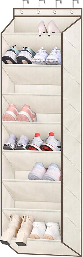 SLEEPING LAMB Over The Door Shoe Organizer for Closet with Large Deep Pockets, Narrow Shoe Rack for Door Hanging Boots Storage, Beige