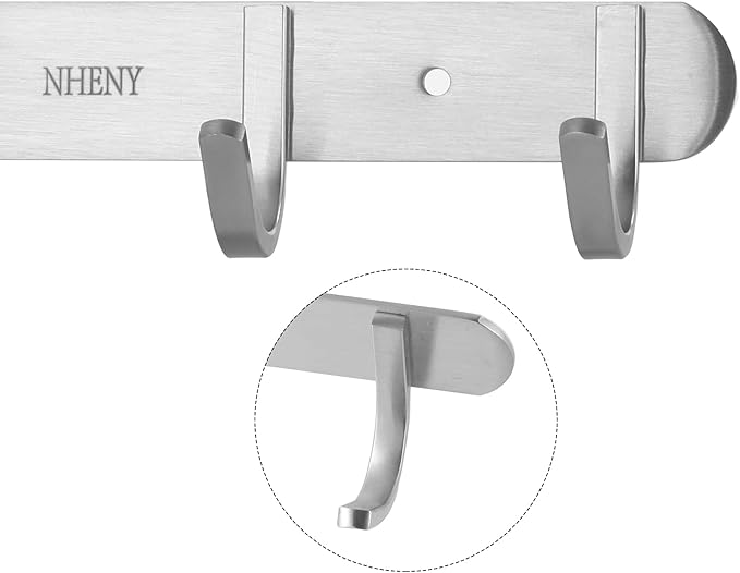 Coat Hook Wall Mount Towel Hook Rack with 4 Hooks 11-inch Hanger for Hanging Clothes, Bags, Keys, Easy to Install Rail for Bedroom, Bathroom, Entryway, Door, 304 Stainless Steel Brushed Nickel