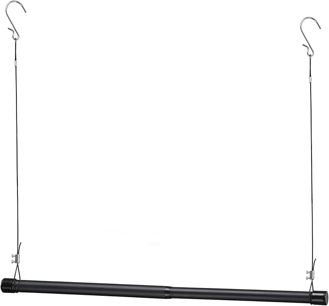 INFLATION Closet Rod With Hangers Adjustable Width (15-50 Inch) Tension for Hanging Clothes Rack, 35 Inch Height, Elegant Black Hanging Closet Organizer for Women, Men and Kids