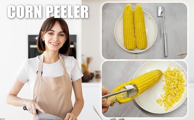 Corn on the Cob Remover Long Handle Stainless Steel Corn Stripping Tool,corn cob stripper, corn peeler for corn on the cob, Stainless Steel Corn Stripper Tool (1)
