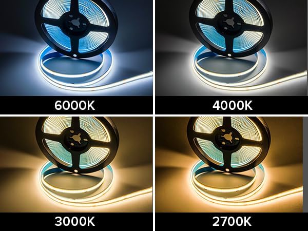 16.4FT COB LED Strip Lights Dimmable DC 12V 2700K Warm White 320LEDs COB Strip, Adhesive Flexible Cuttable Strip Lights for DIY Home Decor, Shelf, Cabinet (No Adapter or Controller)