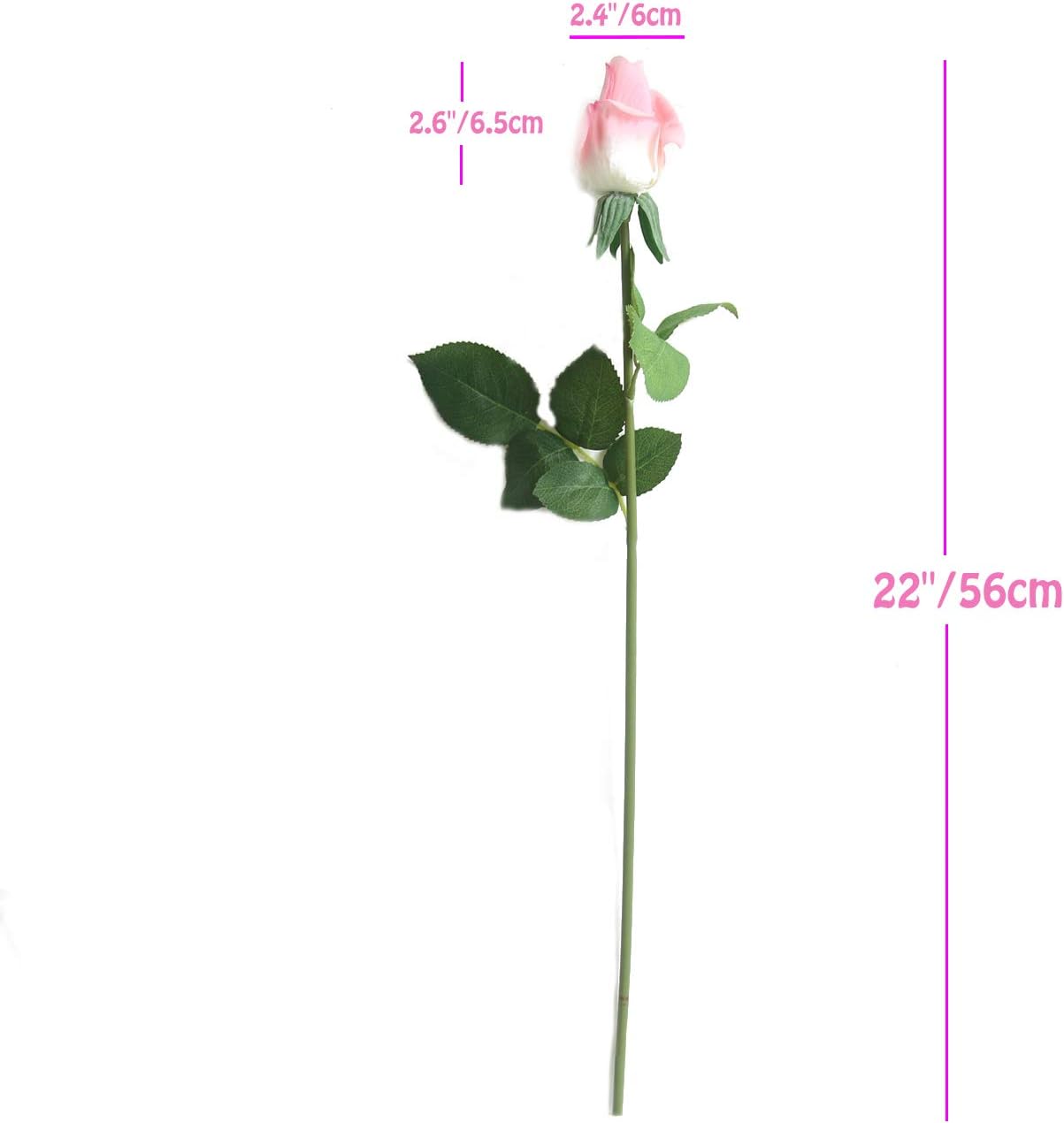 12pcs Real Look Artificial Rose Buds, 22 Inch Real Touch Silk Rosebud, Realistic Design Artificial Flower with Real Feel Petals,Silk Flower Bud for Wedding Home Décor,Dark Pink