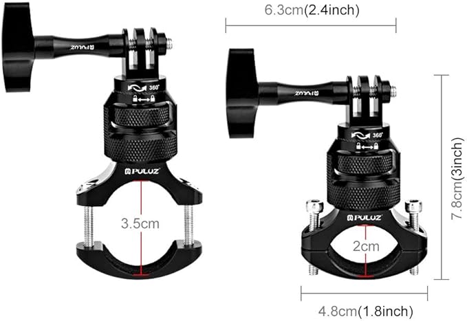 PULUZ 360 Degree Rotation Motorcycle Bicycle Rack Mount Holder, Aluminum Handlebar Mount Compatible with GoPro Hero 13/12/11/10/9/8/Max, DJI Osmo Action 5Pro/4/3, Insta 360 X5/X4/X3/Ace Pro 2/Pro/Ace