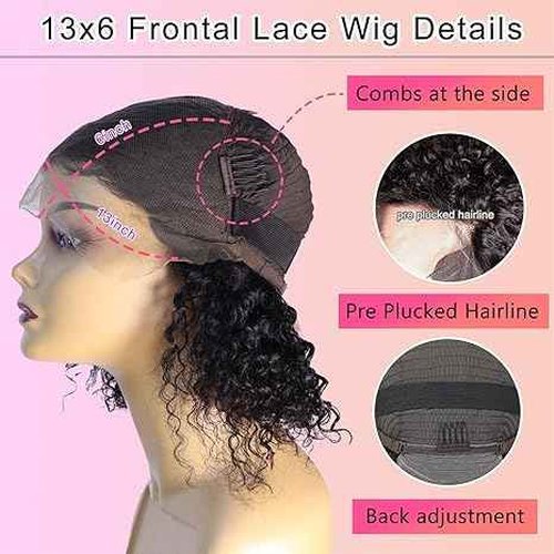 VIULKY 14 Inch Deep Wave Bob Wig Human Hair Glueless 13x6 Lace Front Wigs Human Hair Wigs for Black Women Pre Plucked 200 Density HD Short Curly Lace Frontal Wig Natural Black