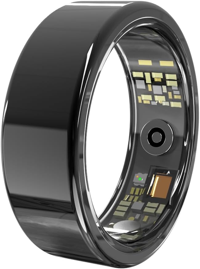 Smart Health Ring, Fitness Tracker with Heart Rate, Blood Oxygen, Blood Pressure, Sleep & Step Monitoring, Waterproof, Compatible with iOS & Android, No Subscription Required (Black, 12)