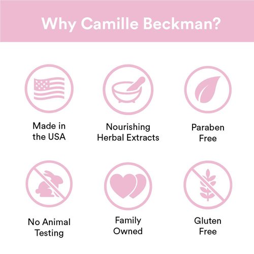 Camille Beckman Essentials Gift Basket, Camille, Glycerine Hand Therapy 6 oz, Silky Body Cream 13 oz, Hand and Shower Cleansing Gel 13 oz, Glycerine Soap 3.5 oz, Bath Body Net, and Gift Basket