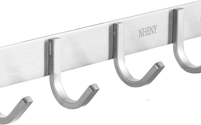 Coat Hook Wall Mount Towel Rack with 6 Hooks Hanger for Hanging Clothes, Bags, Keys, and Towels Bathroom, Entryway, Door, 304 Stainless Steel Brushed Nickel