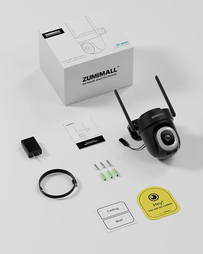 ZUMIMALL 2.5K Wired Cameras for Home Security, 2.4G/5G WiFi Outdoor Camera, 5MP, 24/7 Recording,AI Motion Detection, Cloud & SD Card Storage, 2-Way Audio, 360° PTZ Auto Tracking, IP66-2-Pack (Black)