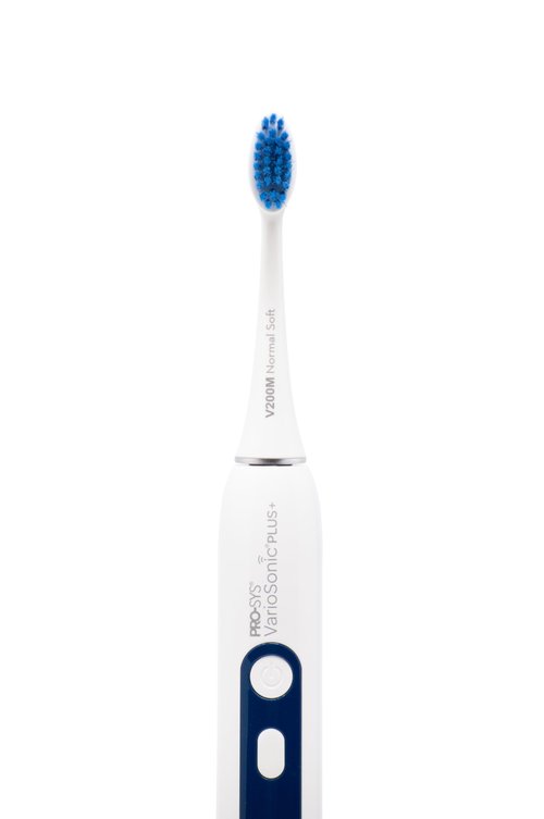 PRO-SYS® VarioSonic Plus+ Professional Electric Toothbrush Full Kit, Rechargeable Powered Toothbrush with Travel Case, 5 Brush Heads, 5 Modes, Extra Long Battery, Pressure Sensor and Timer (White)
