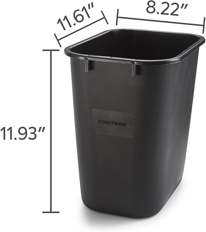 COASTWIDE Professional™ Indoor Trash Can Without Lid, Black Soft Molded Plastic, 3.5 Gallon, 6/Pack