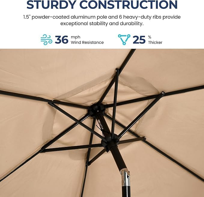 Aok Garden 7.5 ft Patio Umbrella Outdoor Market Umbrella Tilt Button and Crank 6 Ribs for Deck Lawn Pool& Backyard